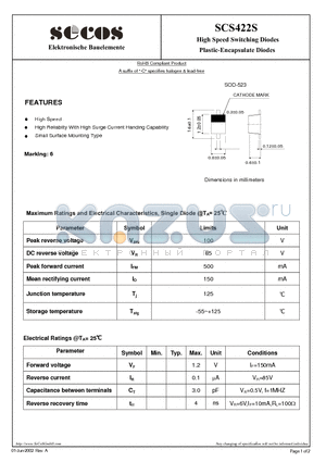 SCS422S datasheet - High Speed Switching Diodes Plastic-Encapsulate Diodes