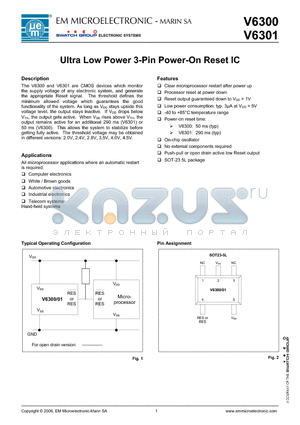 V6300BSP5B datasheet - Ultra Low Power 3-Pin Power-On Reset IC