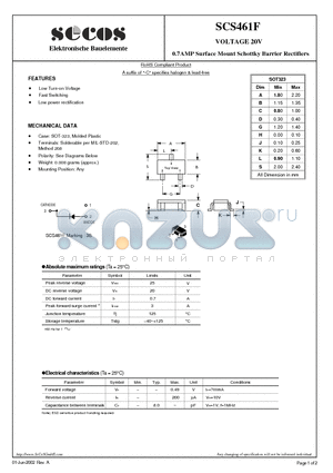 SCS461F datasheet - 0.7AMP Surface Mount Schottky Barrier Rectifiers