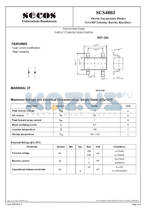 SCS480J datasheet - 0.1AMP Schottky Barrier Rectifiers