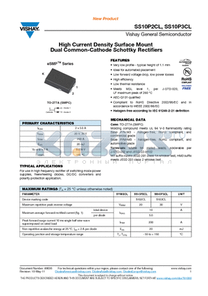 SS10P2CL_11 datasheet - High Current Density Surface Mount Dual Common-Cathode Schottky Rectifiers