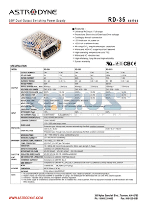 RD-35 datasheet - 35W Dual Output Switching Power Supply