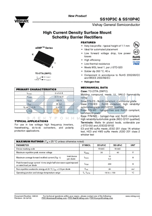 SS10P3C datasheet - High Current Density Surface Mount Schottky Barrier Rectifiers