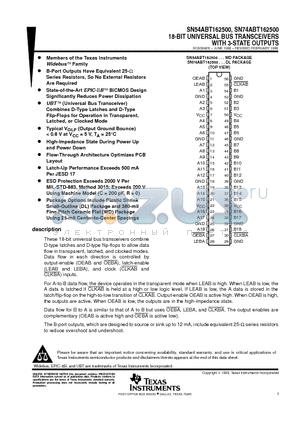 SN54ABT162500WD datasheet - 18-BIT UNIVERSAL BUS TRANSCEIVERS WITH 3-STATE OUTPUTS