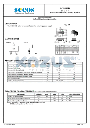 SCS490D_09 datasheet - Surface Mount Schottky Barrier Rectifier