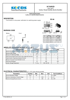 SCS491D_09 datasheet - 1.0 A, 25 V Surface Mount Schottky Barrier Rectifier