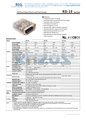 RD-35A datasheet - 35W Dual Output Switching Power Supply