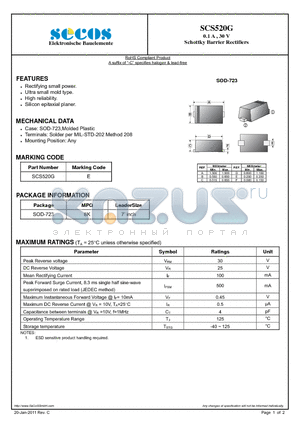 SCS520G datasheet - 0.1 A , 30 V Schottky Barrier Rectifiers