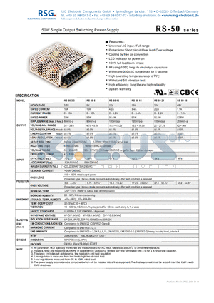 RS-50 datasheet - 50W Single Output Switching Power Supply