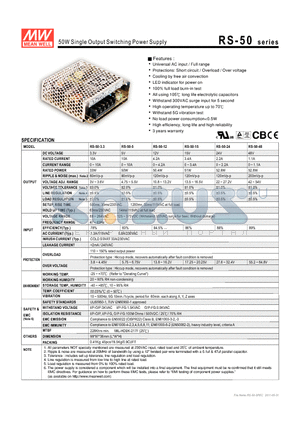 RS-50 datasheet - 50W Single Output Switching Power Supply