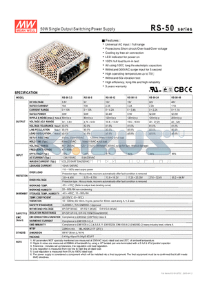 RS-50-12 datasheet - 50W Single Output Switching Power Supply