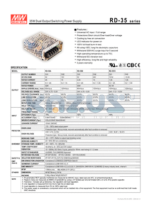 RD-35A datasheet - 35W Dual Output Switching Power Supply