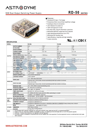 RD-50 datasheet - 50W Dual Output Switching Power Supply