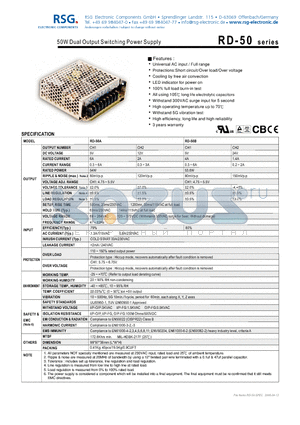 RD-50A datasheet - 50W Dual Output Switching Power Supply