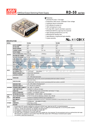 RD-50A datasheet - 50W Dual Output Switching Power Supply