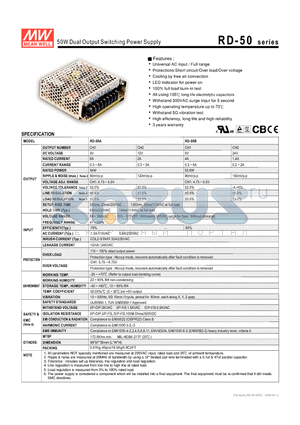 RD-50 datasheet - 50W Dual Output Switching Power Supply