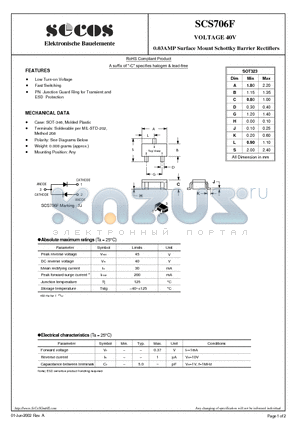 SCS706F datasheet - 0.03AMP Surface Mount Schottky Barrier Rectifiers