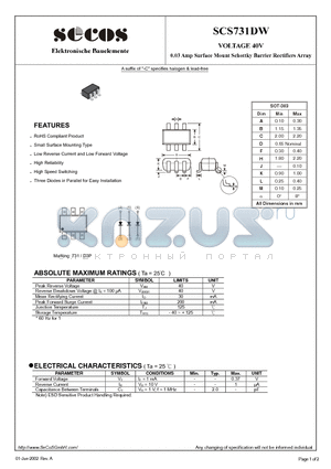 SCS731DW datasheet - 0.03 Amp Surface Mount Schottky Barrier Rectifiers Array