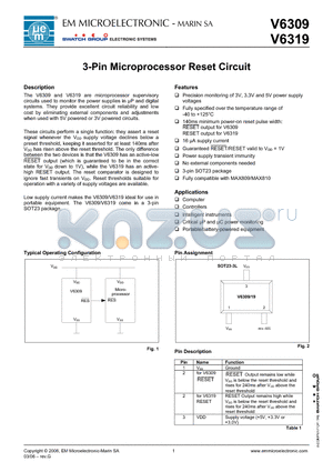 V6309MSP3B datasheet - 3-Pin Microprocessor Reset Circuit