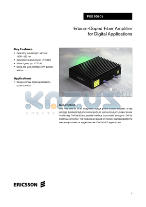 PGE60801 datasheet - Erbium-Doped Fiber Amplifier for Digital Applications