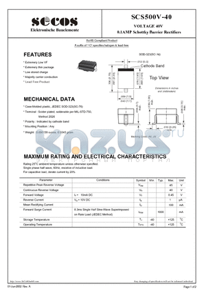 SCS500V-40 datasheet - VOLTAGE 40V 0.1AMP Schottky Barrier Rectifiers