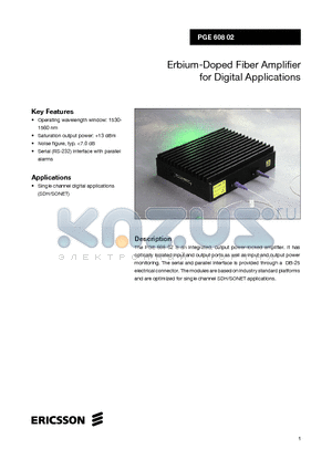 PGE60802 datasheet - Erbium-Doped Fiber Amplifier for Digital Applications