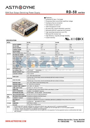 RD-50B datasheet - 50W Dual Output Switching Power Supply