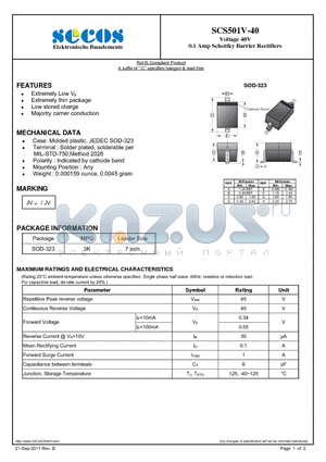 SCS501V-40_11 datasheet - Voltage 40V 0.1 Amp Schottky Barrier Rectifiers