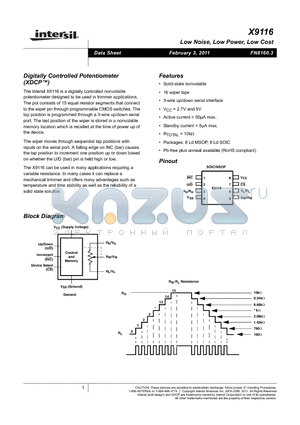 X9116WS8Z datasheet - Digitally Controlled Potentiometer