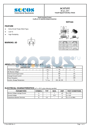 SCS715T datasheet - 30 mA, 40 V Small Signal Schottky Diode