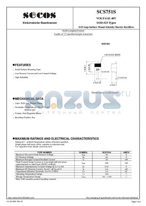 SCS751S_09 datasheet - 0.03 Amp Surface Mount Schottky Barrier Rectifiers