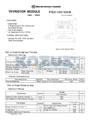 PGH10016AM datasheet - THYRISTOR MODULE 100A / 1600V