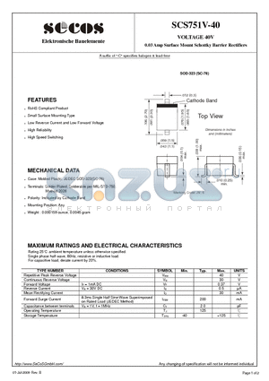 SCS751V-40_09 datasheet - 0.03 Amp Surface Mount Schottky Barrier Rectifiers