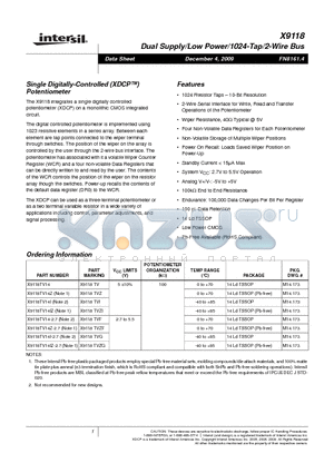 X9118 datasheet - Single Digitally-Controlled (XDCP) Potentiometer