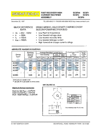 SCSF1 datasheet - FAST RECOVERY HIGH CURRENT RECTIFIER ASSEMBLY