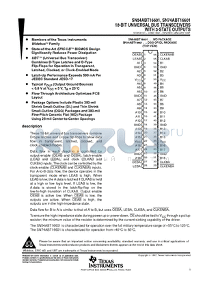 SN54ABT16601WD datasheet - 18-BIT UNIVERSAL BUS TRANSCEIVERS WITH 3-STATE OUTPUTS