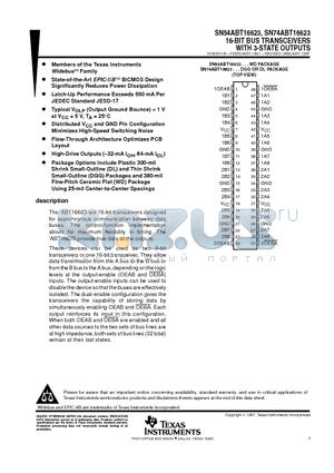 SN54ABT16623 datasheet - 16-BIT BUS TRANSCEIVERS WITH 3-STATE OUTPUTS