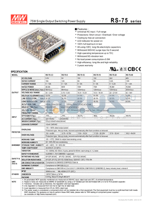 RS-75 datasheet - 75W Single Output Switching Power Supply