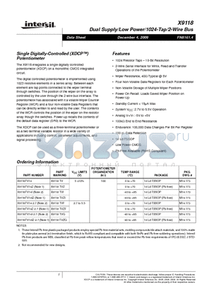 X9118_09 datasheet - Single Digitally-Controlled (XDCP) Potentiometer