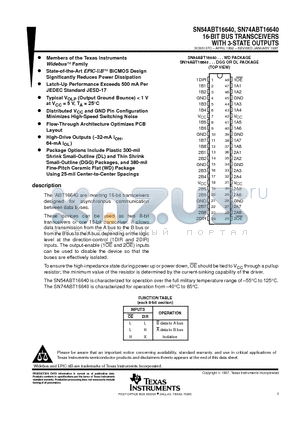 SN54ABT16640 datasheet - 16-BIT BUS TRANSCEIVERS WITH 3-STATE OUTPUTS