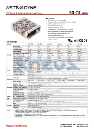 RS-75-15 datasheet - 75W Single Output Switching Power Supply