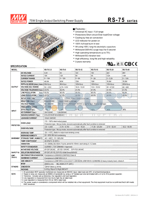 RS-75-15 datasheet - 75W Single Output Switching Power Supply