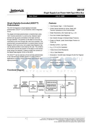 X9119TV14-2.7 datasheet - Single Digitally-Controlled (XDCP) Potentiometer