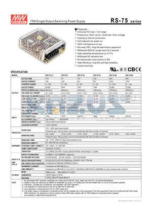 RS-75-15 datasheet - 75W Single Output Switching Power Supply