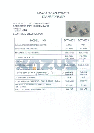 SCT-0803 datasheet - MINI-LAN SMD PCMCIA TRANSFORMER