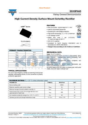 SS10PH45 datasheet - High Current Density Surface Mount Schottky Rectifier