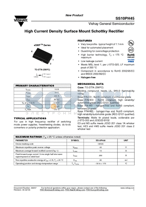 SS10PH45-E3/87A datasheet - High Current Density Surface Mount Schottky Rectifier