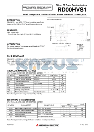 RD00HVS1_10 datasheet - RoHS Compliance, Silicon MOSFET Power Transistor 175MHz,0.5W
