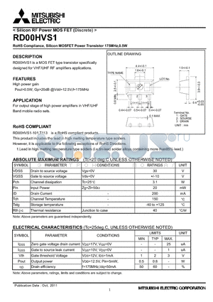 RD00HVS1_11 datasheet - RoHS Compliance, Silicon MOSFET Power Transistor 175MHz,0.5W