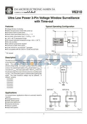 V6310 datasheet - Ultra Low Power 3-Pin Voltage Window Surveillance with Time-out
